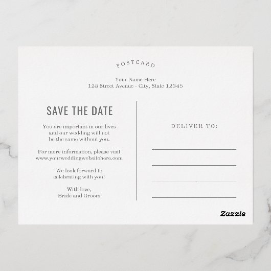 Carte Postale 'Brushed Charm Foil' pour Annoncer l (Verso)