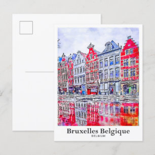 Carte Postale Bruxelles Belgique Aquarelle Voyage