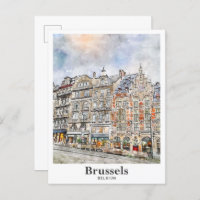 Bruxelles Belgique Art Voyage Aquarelle Main tirée