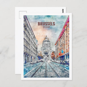 Carte Postale Bruxelles Belgique Fameux Sketch Aquarelle Voyage