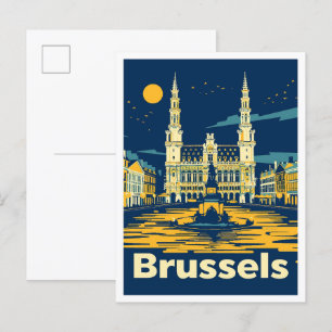 Carte Postale Bruxelles Belgique Illustration Vintage voyage