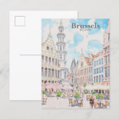 Carte Postale Bruxelles Belgique Peinture Gouache Illustration V