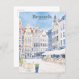 Carte Postale Bruxelles Belgique Peinture Gouache Illustration V