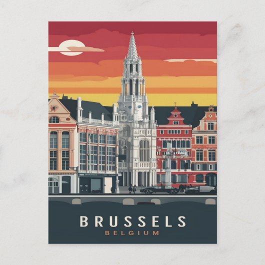 Carte Postale Bruxelles, Belgique Peinture Vintage (Devant)