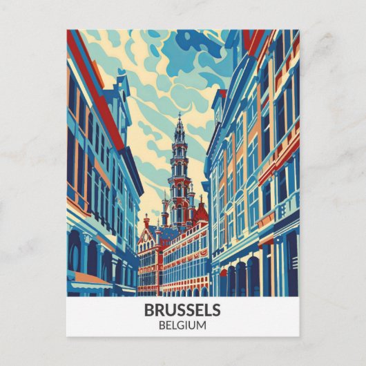 Carte Postale Bruxelles Belgique Retro Artwork Travel (Devant)