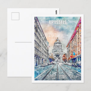 Carte Postale Bruxelles Belgique Travel Place Watercolor