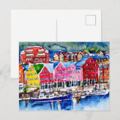 Carte Postale bryggen bergen nordique aquarelle (Devant / Derrière)