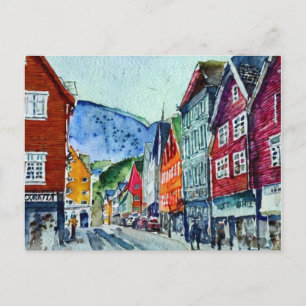 Carte Postale bryggen bergen norway aquarelle