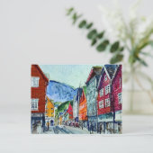 Carte Postale bryggen bergen norway aquarelle (Debout devant)
