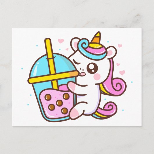 Carte Postale Bubble Tea Love Unicorn (Devant)