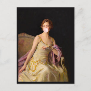 Carte Postale Buble Gum Diva en robe jaune