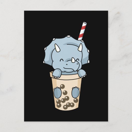 Carte Postale Buble Tea Cadeau Enfants Tricératops Boba Tea Dino (Devant)