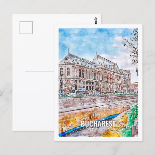 Carte Postale Bucarest Roumanie Fameux Travel Place Aquarelle