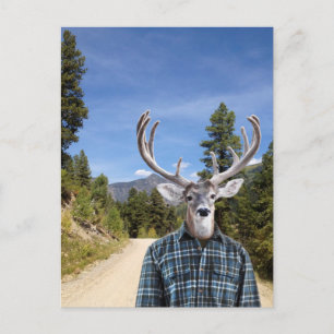 Carte Postale Buck avec Antlers portant une chemise bleue