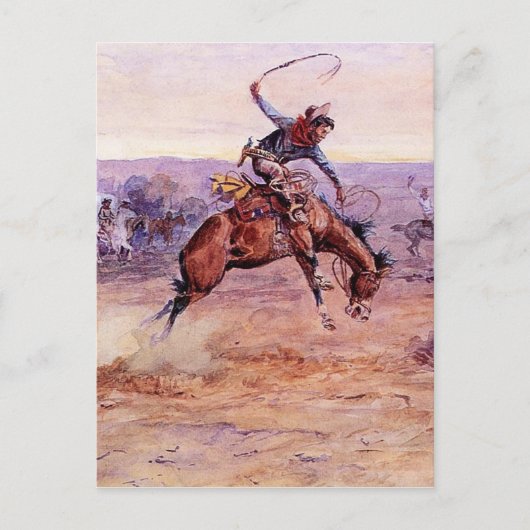 Carte Postale "Bucking Bronco" Cowboy Art de Charles Russell (Devant)