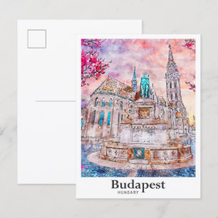 Carte Postale Budapest Hongrie Aquarelle Voyage Main tirée