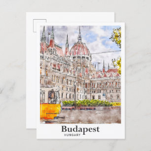 Carte Postale Budapest Hongrie Art Voyage aquarelle Sketch