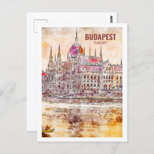 Carte Postale Budapest Hongrie célèbre Aquarelle Voyage Sketch