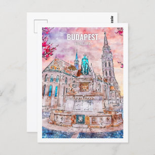 Carte Postale Budapest Hongrie célèbre Aquarelle Voyage Sketch