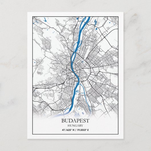 Carte Postale Budapest Hongrie City Plan Voyage Simple Minimal (Devant)