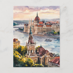 Carte Postale Budapest Hongrie peinture Vintage aquarelle