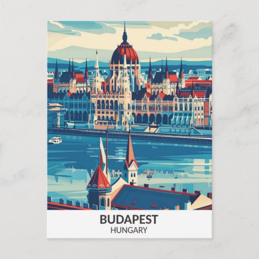 Carte Postale Budapest Hongrie Retro Artwork Travel (Devant)