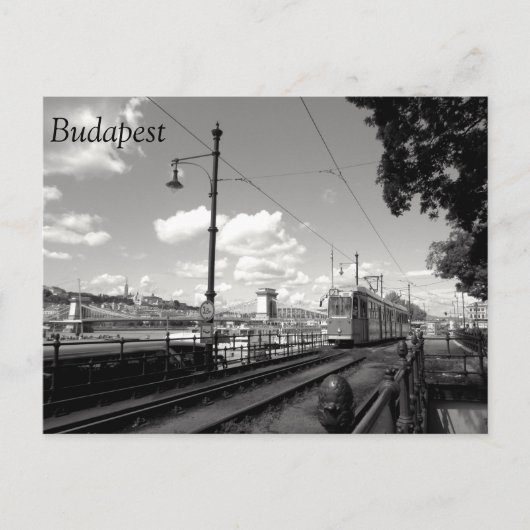 Carte postale Budapest. Tramway, Pont Chaîne et Da (Devant)