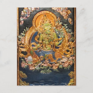 CARTE POSTALE BUDDDHIST GODDESS GREEN TARA MÉTALLIQUE INLAI