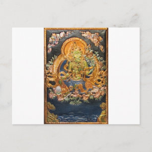CARTE POSTALE BUDDDHIST GODDESS GREEN TARA MÉTALLIQUE INLAI