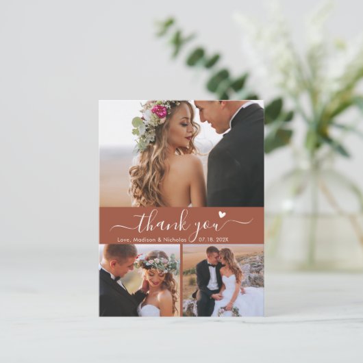 Carte Postale Budget 3 Photo Terracotta Script Mariage Merci (Debout devant)