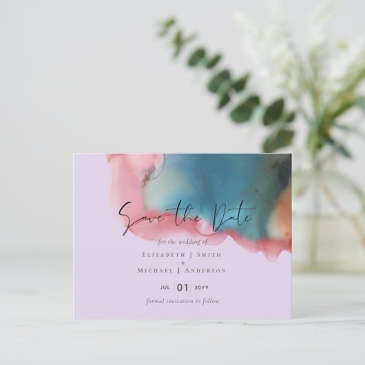 Carte Postale BUDGET abstrait Rainbow Watercolor Mariage (Debout devant)