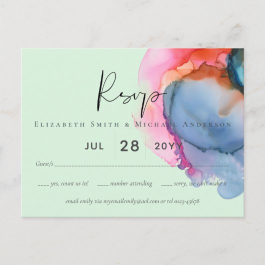 Carte Postale BUDGET abstrait Rainbow Watercolor Mariage (Devant)
