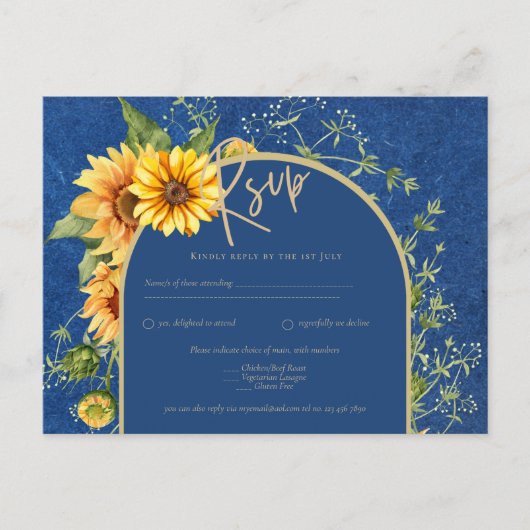 Carte Postale BUDGET All-in-1 Rustique tournesols BLEU Mariage (Devant)
