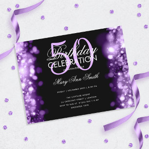 Carte Postale Budget Anniversaire Élégant Purple Lumières Invita