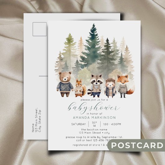 Carte Postale Budget Baby shower d'aquarelle des bois