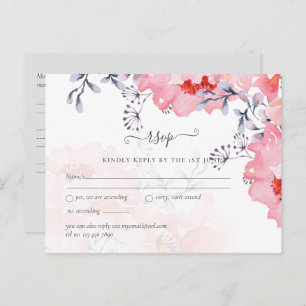 Carte Postale Budget Blush rose Floral Dusty Blue Mariage