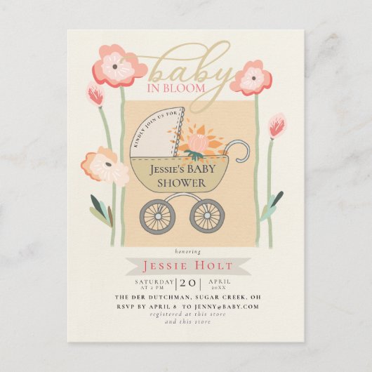 Carte Postale Budget Boho Baby Buggy Douche (Devant)