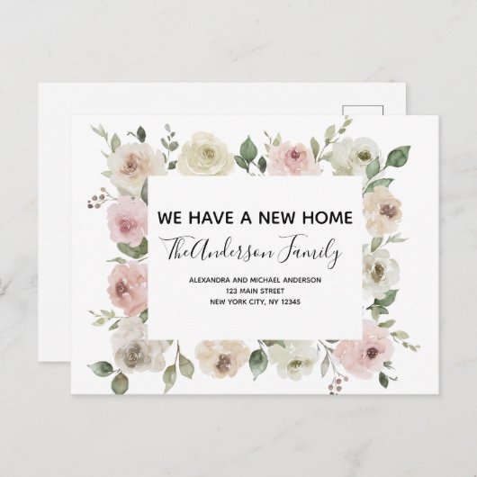 Carte Postale Budget Déplacement Faire-part Dusty rose Floral Po (Devant / Derrière)