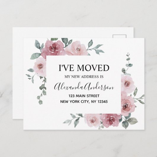 Carte Postale Budget Déplacement Faire-part Dusty rose Floral Po (Devant / Derrière)