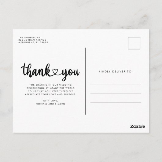 Carte Postale Budget du Merci de Mariage photo simple script (Dos)