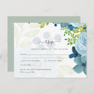Carte Postale Budget Dusty Blue Floral Mariage
