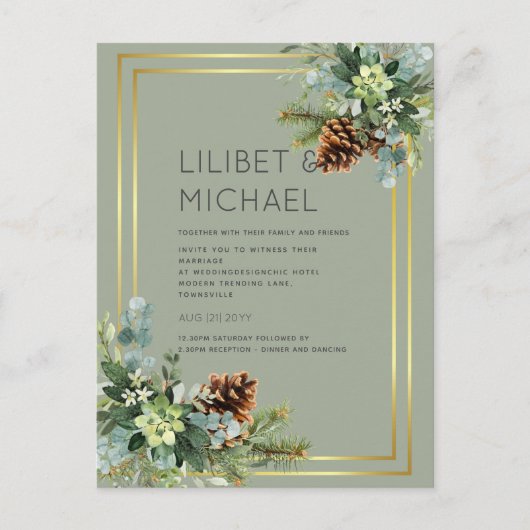Carte Postale BUDGET Dusty Blue Mariage Eucalyptus Vert (Devant)