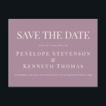 Carte Postale Budget Élégant Dusty Purple Enregistrer La Date<br><div class="desc">Budget Classic Elegant Dusty Purple Typographie Mariage Enregistrer la date Carte postale</div>