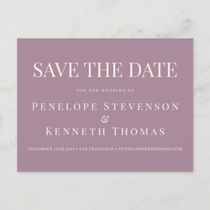 Carte Postale Budget Élégant Dusty Purple Enregistrer La Date