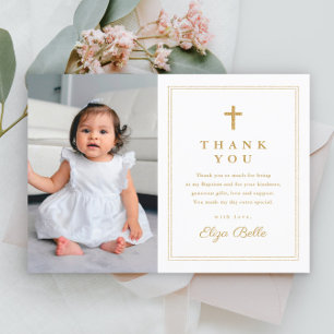 Carte Postale Budget Elegant Gold Cross Photo Baptism Merci