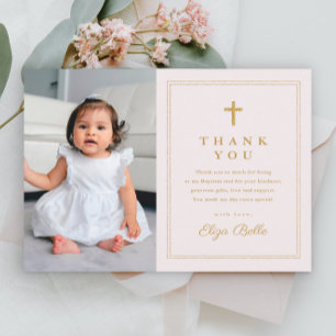 Carte Postale Budget Elegant Gold Cross Photo Baptism Merci