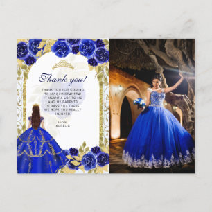 Carte Postale Budget Elégant Royal Blue Floral Photo Quinceañera