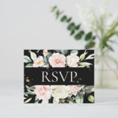 Carte Postale Budget Fleurs Aquarelle Mariage Noir RSVP (Debout devant)