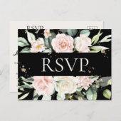 Carte Postale Budget Fleurs Aquarelle Mariage Noir RSVP (Devant / Derrière)
