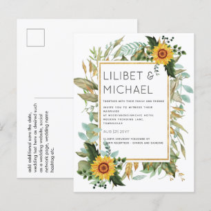 Carte Postale Budget Fleurs de soleil rustiques BOHO Mariage ver